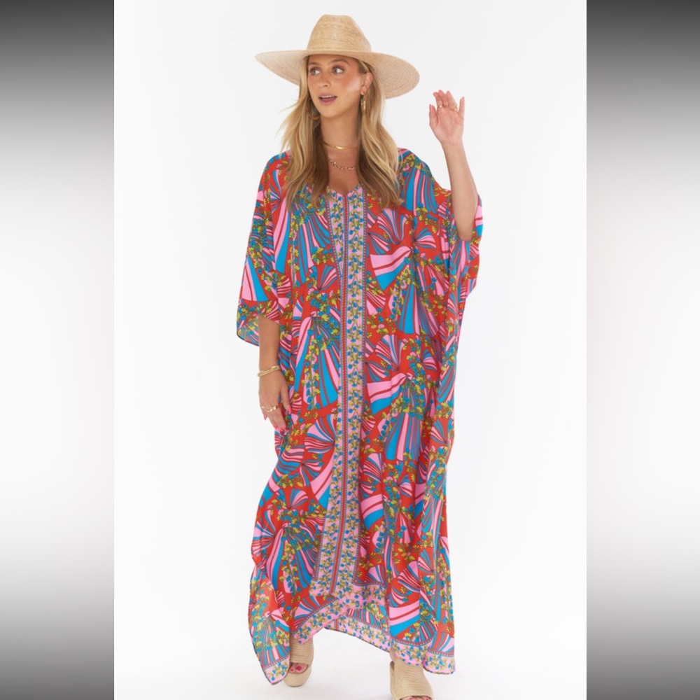 Show Me Your MuMu Bright Pink & Blue Floral Print Swim Coverup Caftan